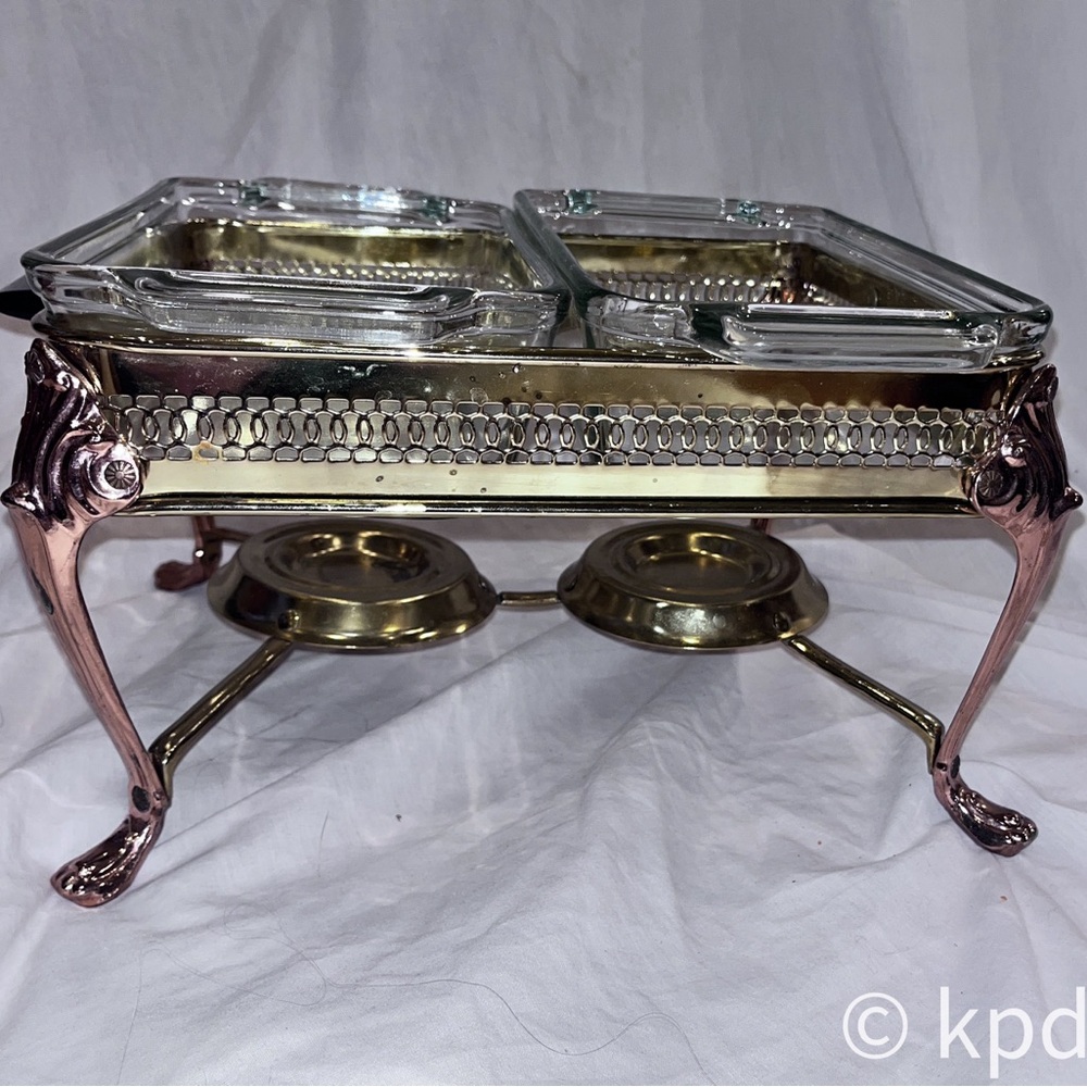 Vintage Anchor Hocking Buffet Serving Rack w 2 1 qt Anchor Ovenware Loaf dishes